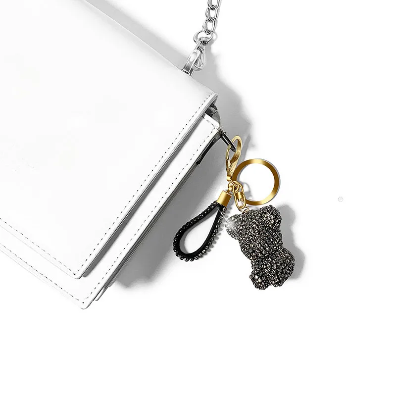 

2021 New Diamond Dwarf Bear Car Keychain Pendant Creative Car Keyring Chain Pendant Car Lock Keyring Bag Ornament