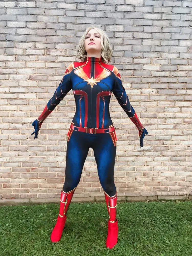 

3D Surprise Women Girls Movie Version Captain Tight Jumpsuit Marvel Carol Danvers Cosplay Costume The Avengers Role-Playing