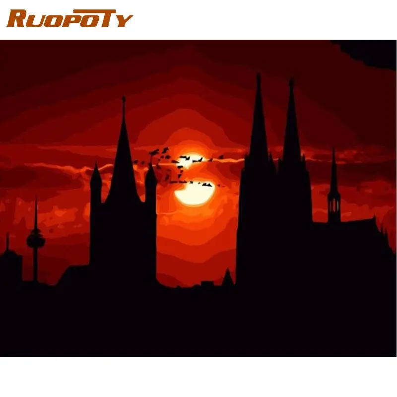 

RUOPOTY Castle Acrylic Paint By Numbers For Adults On Canvas With DIY HandPaintd Kits Coloring By Numbers Home Decoration