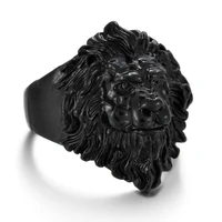 2021 new fashion animal domineering lion king ring black color mens retro punk rock male rings party jewelry gifts wholesale