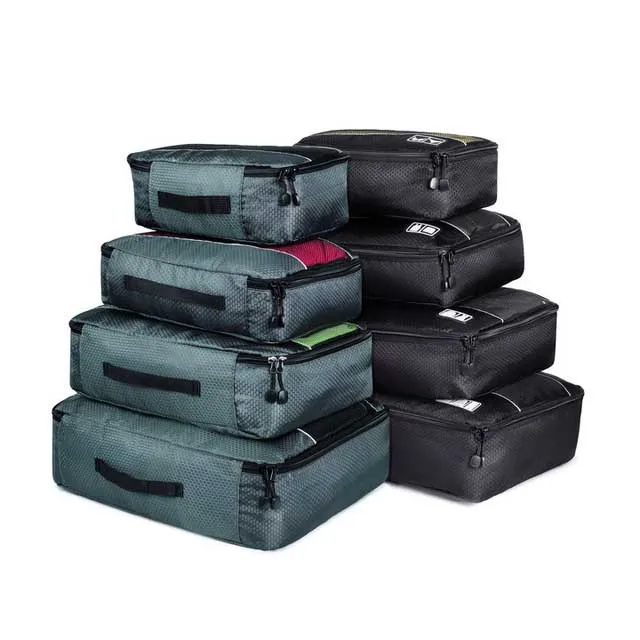 4 Gray 4 Black Foxmertor, упаковочные кубики, модная дорожная сумка для путешествий, сетчатая упаковка, органайзер, дышащий нейлон, для мужчин и женщин, для путешествий, чемодан, органайзер, набор - Цвет: 4 Gray 4 Black