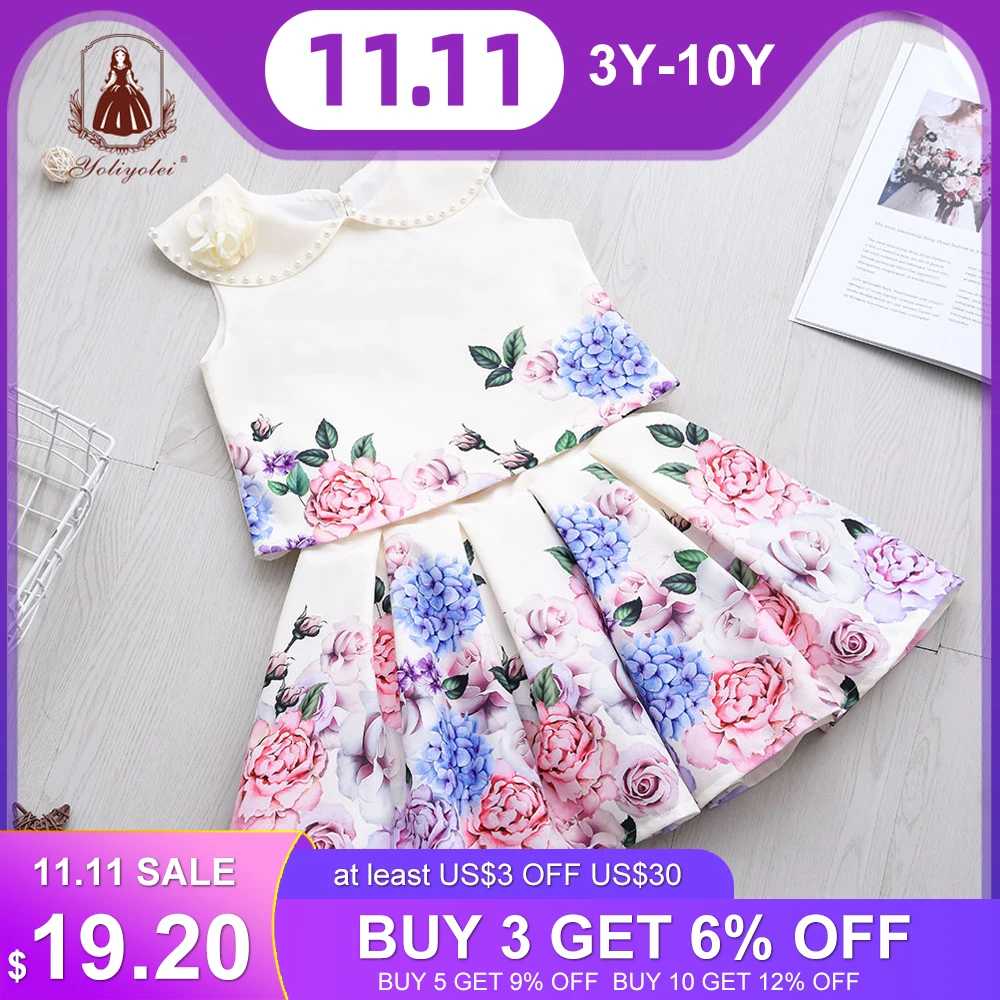 

Yoliyolei 2Pcs 3-10 Years Old Children Dresses Rose Flower Print Skirt Peter Pan Shirt Outfits Girl Clothing Set for Birthday