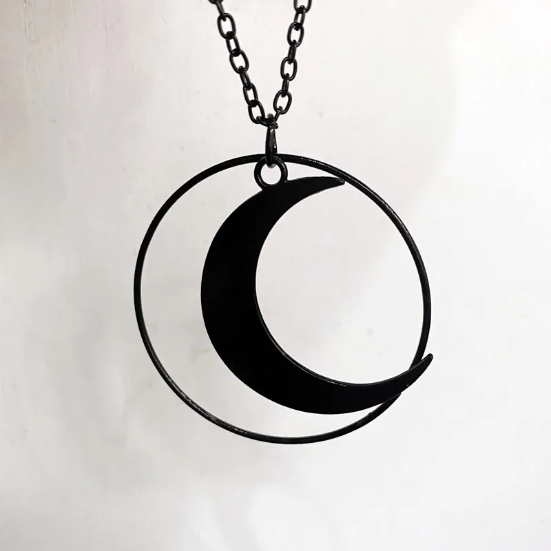

Large Crescent Black Moon Pendant Necklace Chain Vegan Lunar Witch Pagan Wicca Goth Gothic 90s Grunge Luck Necklace