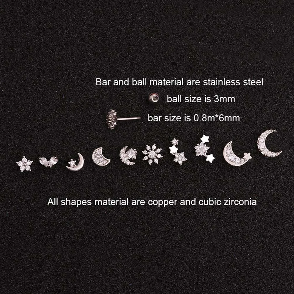 

1 pc Surgical Steel Heart Crystal Piercing Earrings Flower Small Helix Tragus Stud Bar Cartilage Puncture Jewelry