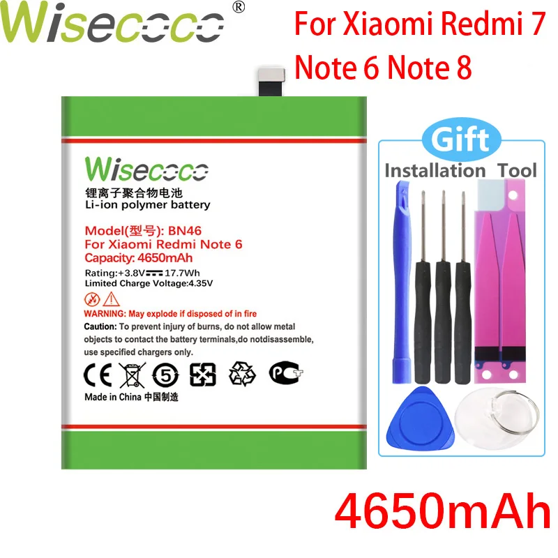 Wisecoco BN46 4650mAh батарея для Xiaomi Redmi Note 6 Note6 телефон Высокое качество замена ремонта +