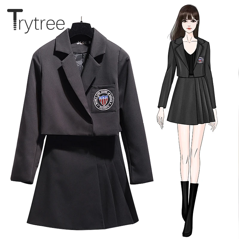 Trytree/осенне зимний костюм из двух предметов Повседневный короткий топ с отложным