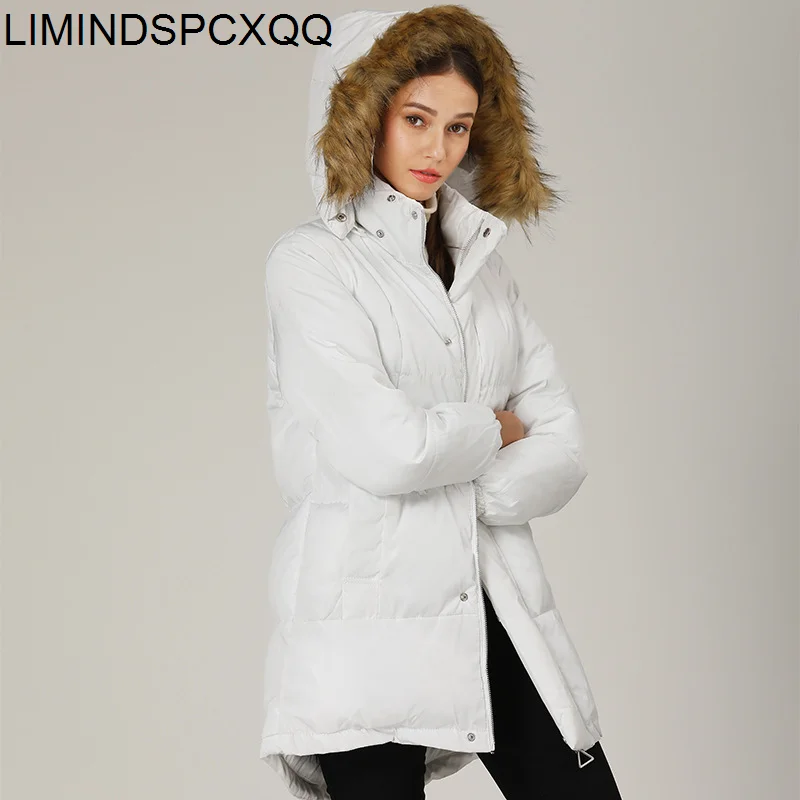 

Hooded Fur Collar Down Padded Jacket Womens Clothing Mid-length Winter Casual White Female Coats 2021 Slim Korean Femme Veste