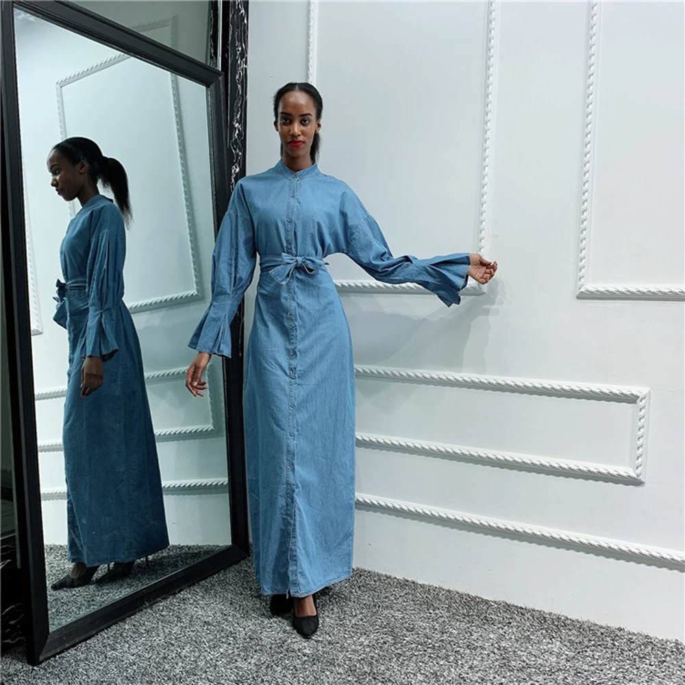 Caftan Дубай Abaya хиджаб мусульманское джинсовое платье Катар саудовские арабские