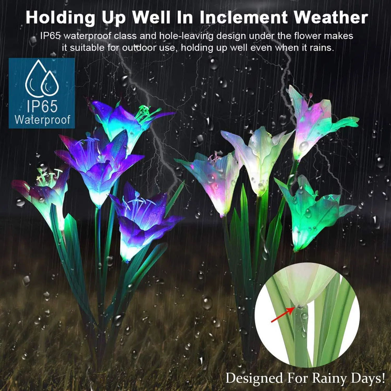 

4 Head Lily Flower Solar Light Outdoor LED Lamp Home Garden Lawn Lights Waterproof Colorful Decorative Fake Flower Night Light