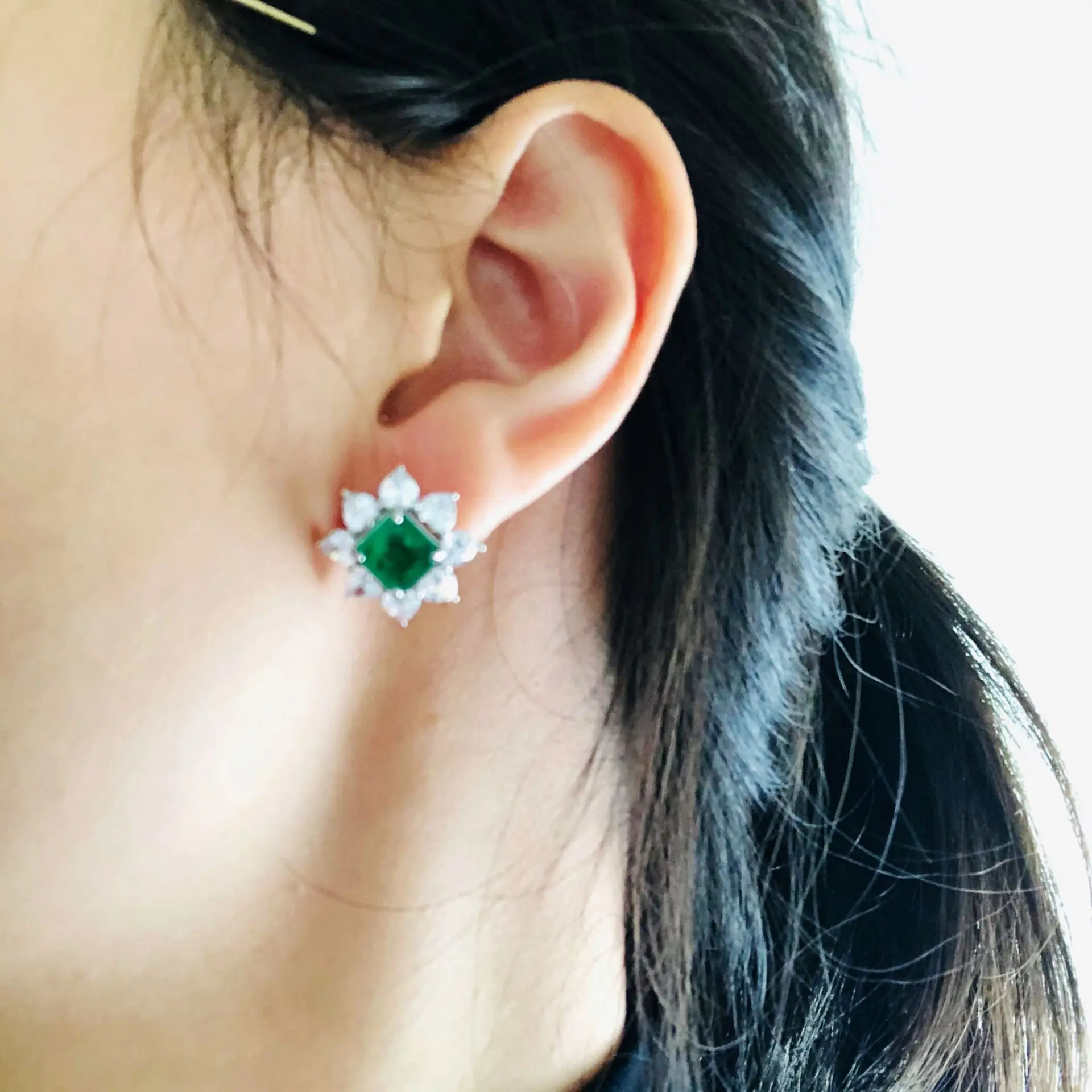 

Wong Rain Vintage 100% 925 Sterling Silver Created Moissanite Emerald Gemstone Flower Earrings Ear Studs Fine Jewelry Wholesale
