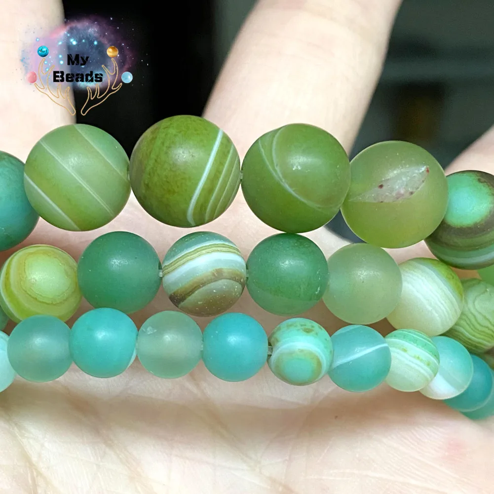 

Natural Green Matte Striped Agate Stone Beads Frosted Round Loose Beads For Jewelry Making Diy Necklace Bracelet Charm 6 8 10mm