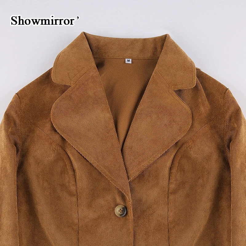ShowmirrorVintage гранж Вельветовая укороченная куртка с одной пуговицей V-образным