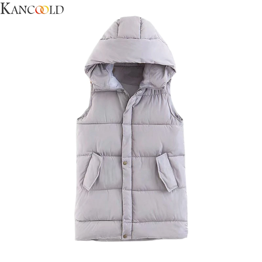KANCOOLD хит продаж женский зимний жилет Модный пуховый с капюшоном верхняя одежда