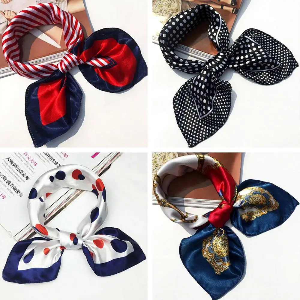 

50X50CM Fashion Women Square Scarf All-match Wraps Elegant Floral Dot Spring Summer Head Neck Hair Tie Band Neckerchief