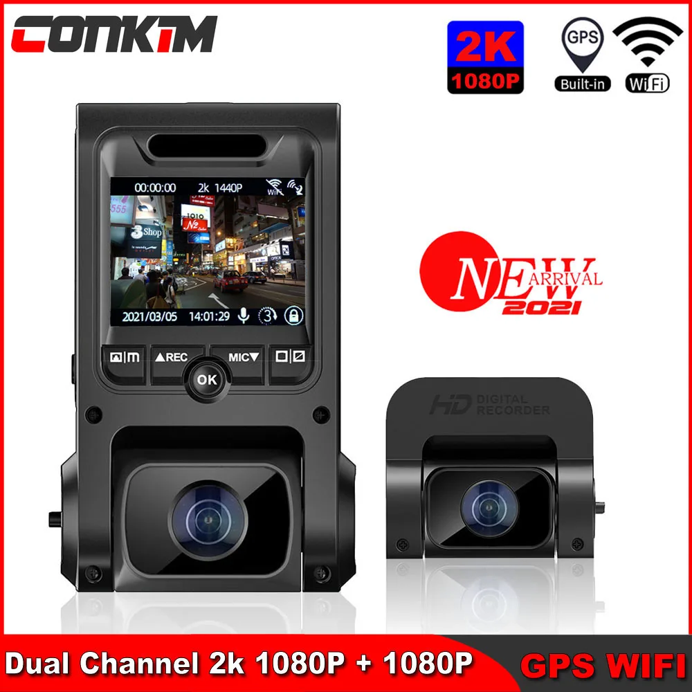 

Видеорегистратор Conkim, 2K, 1440P, Wi-Fi, 2 камеры, GPS