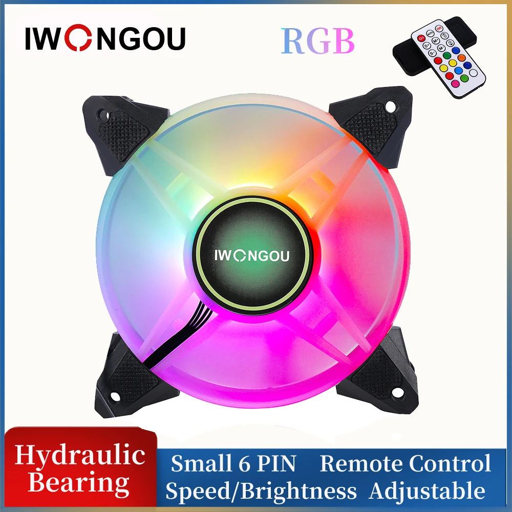 

IWONGOU Case Fan 12V Silent PC Fan RGB 120mm Controller Computer Cooling Fan Adjustable ARGB 12cm Heatsink Cooler for Computer