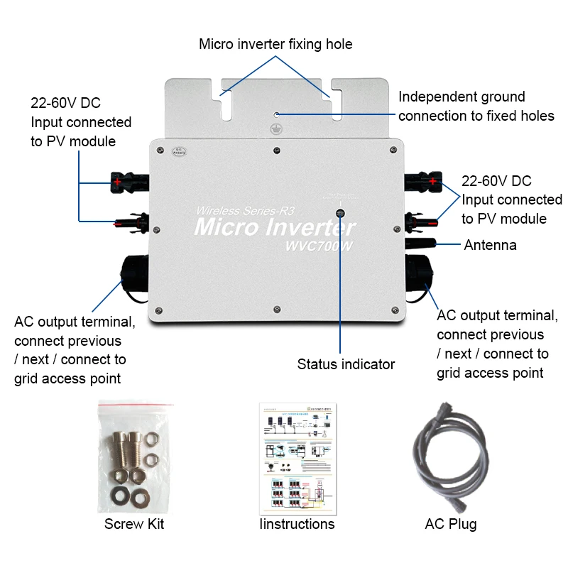 700W Microinverter MPPT Grid Tie Inverter Pure Sine Wave Solar Micro Convertor Regulator 24/36V DC to 110VAC/220VAC | Обустройство