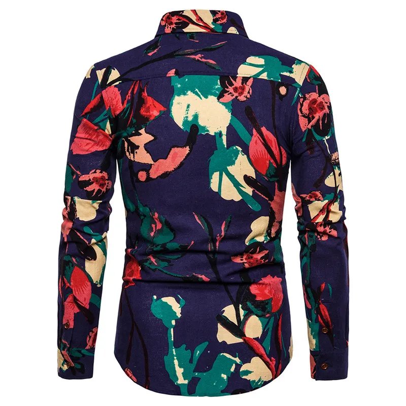 Винтажная рубашка с цветочным принтом для мужчин 2019 осенняя Новинка приталенная