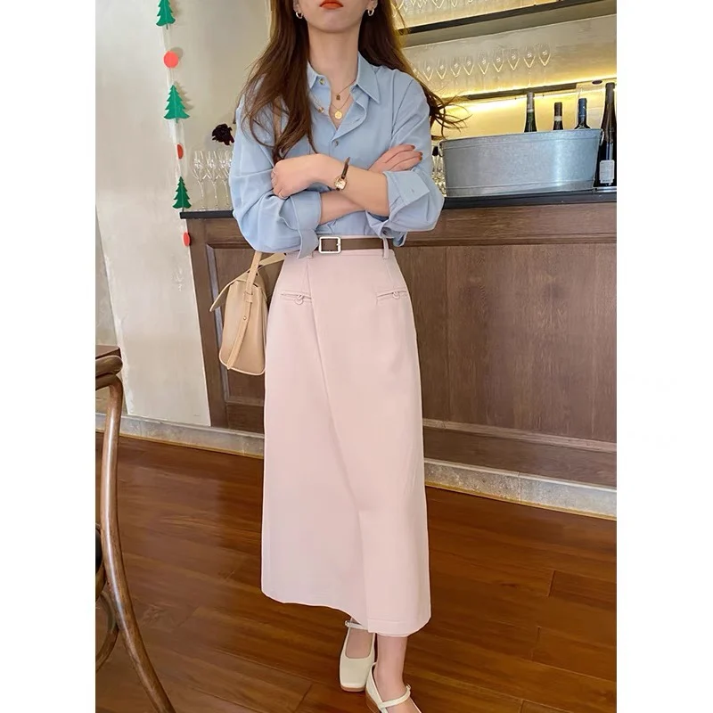 Осенняя длинная юбка высокого качества с высокой талией и поясом 2021 женская