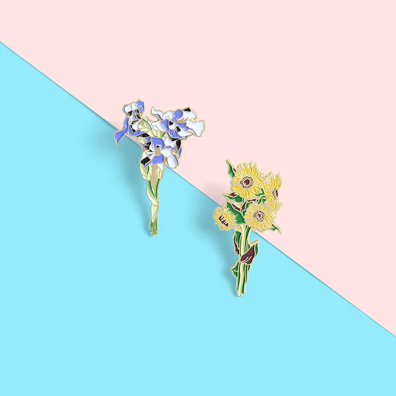 

Sunflowers Iris Flower Enamel Pins Custom Bouquet Brooches Bag Clothes Lapel Pin Badge Plant Jewelry Gift for Girl Friends