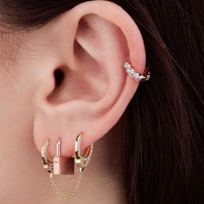 

Women Trendy Full Diamond Lock Dangle Earrings Set Jewelry Gift Temperament Accessories