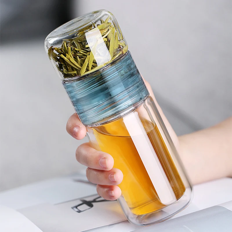 Двойная стеклянная бутылка для воды с разделением чая стеклянные бутылки офиса