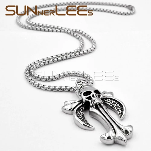 SUNNERLEES 316L ожерелье с подвеской из нержавеющей стали панк Иисус крест череп звено