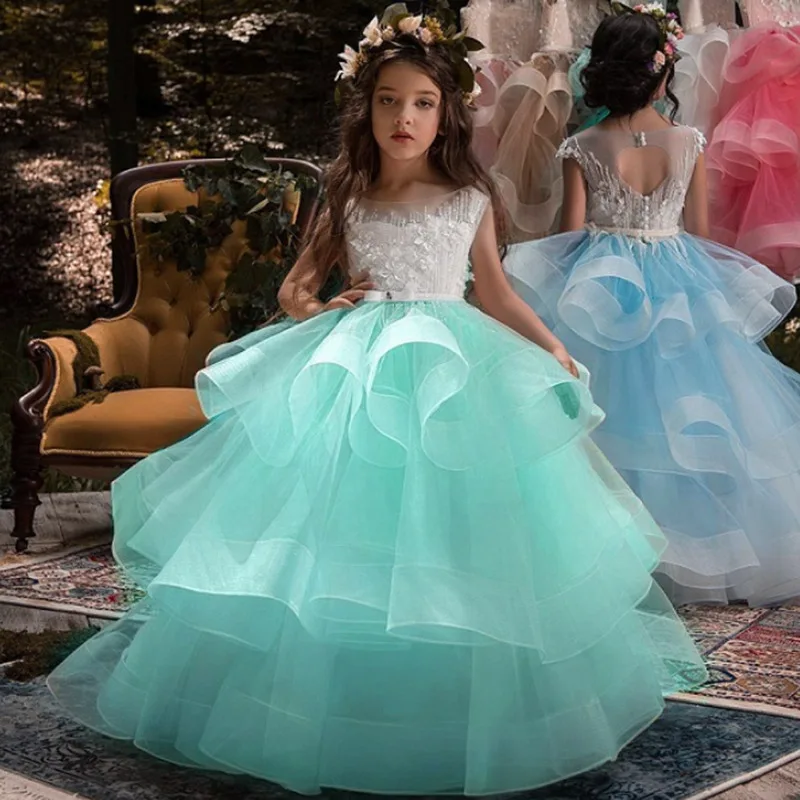 Тюлевые Платья с цветочным принтом для девочек платья вечеринки в честь Дня