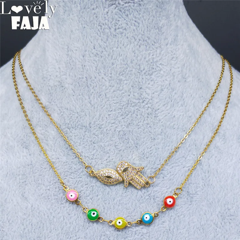 2 шт ислам Хамса рука турецкий глаз из нержавеющей стали Циркон медные ожерелья