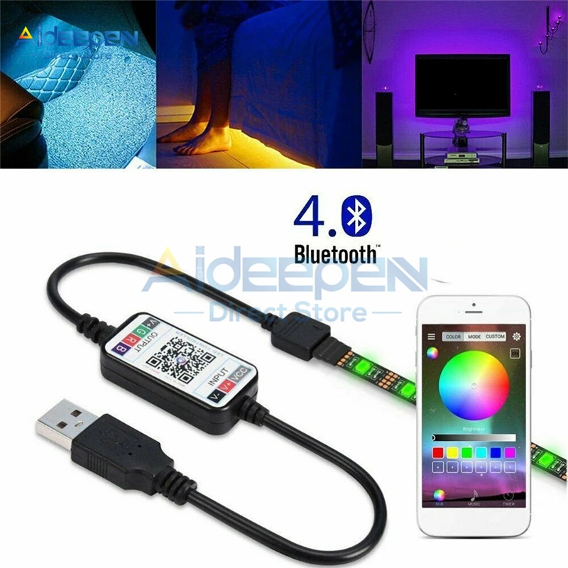 Светодиодная лента RGB с питанием от USB 5 В 5050 SMD музыкальный контроллер поддержкой