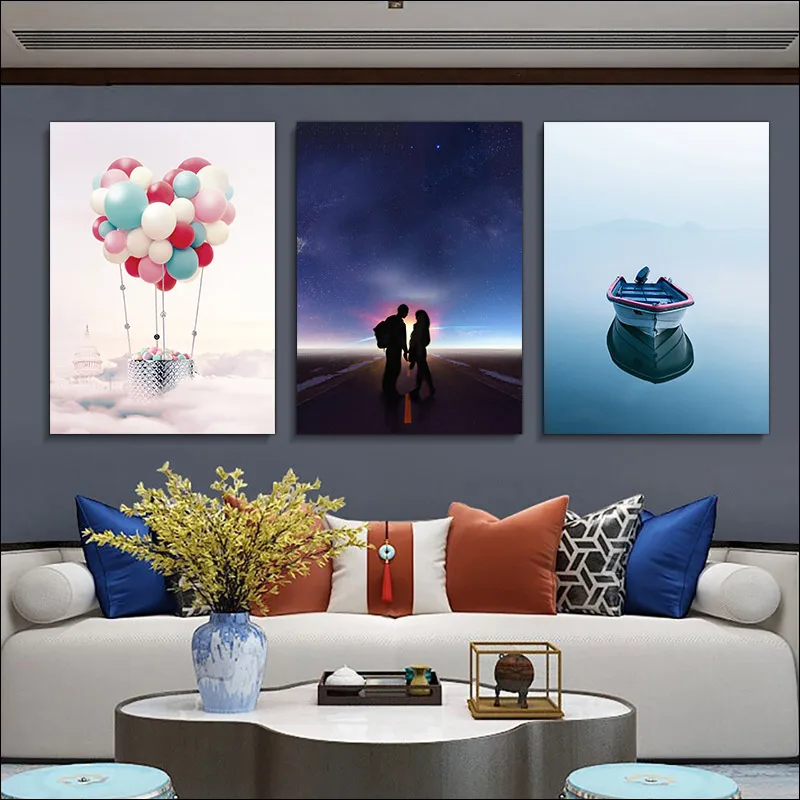 

Aestheticism, Artistic Conception, Hot Air Balloon Canvas Painting, Couple Painting Poster, Boat Combination, Triple Decoration