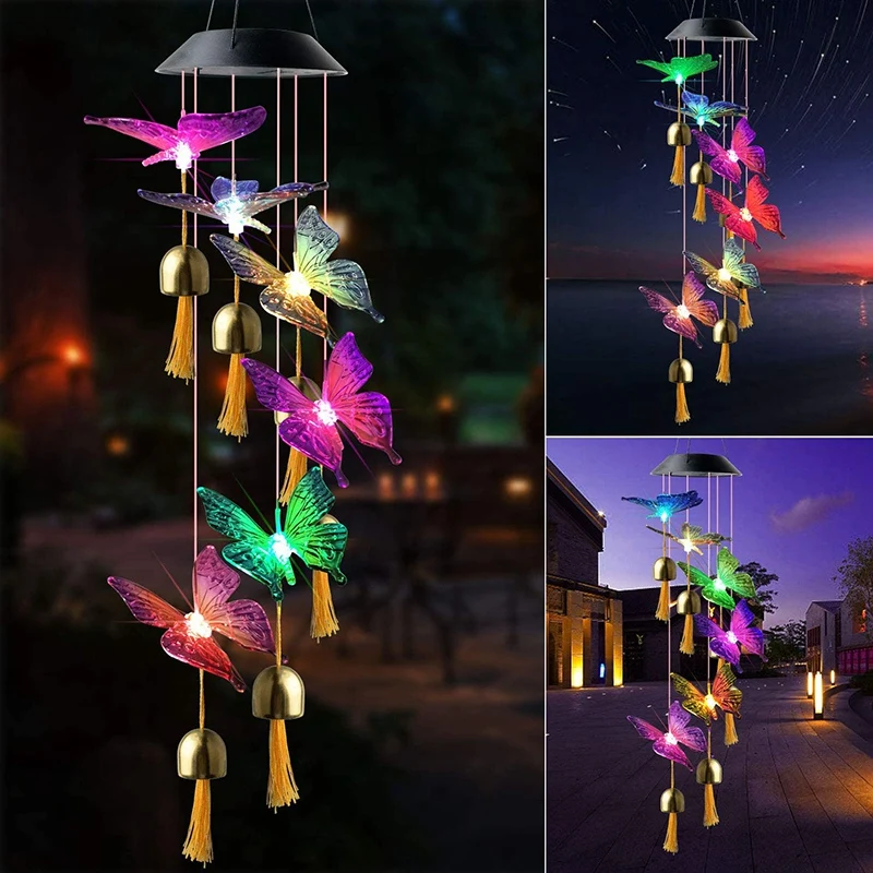 

Color Butterfly Wind Chimes Garden Decoration Butterfly Solar Wind Chimes Outdoor Wind Chimes,Gifts for Mother Grandma
