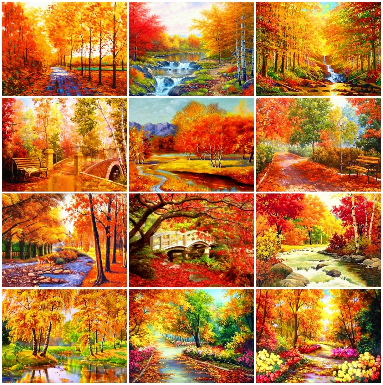 

AZQSD Бриллиантовая Вышивка Дерево осень Алмазная мозаика Стразы ручной работы алмазов картина Пейзаж Вышивка крестом, украшение для дома, по...