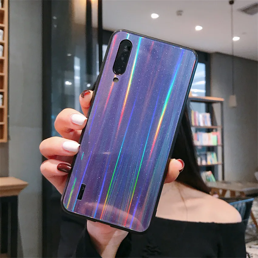 1 Чехол с лазерным градиентом и блестками для Xiao mi Red mi K20 Pro mi CC9 жесткая защитная задняя крышка из закаленного стекла для Red mi note 7 7A NOTE 8 - Цвет: 1