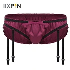 Мужские атласные трусы с оборками, мягкие эластичные трусы-брифы из пластика, сексуальное нижнее белье