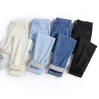 Женские джинсы 2020, зимние теплые бархатные свободные прямые брюки с высокой талией, утепленные черные джинсовые брюки, повседневные джинсы для мам P811