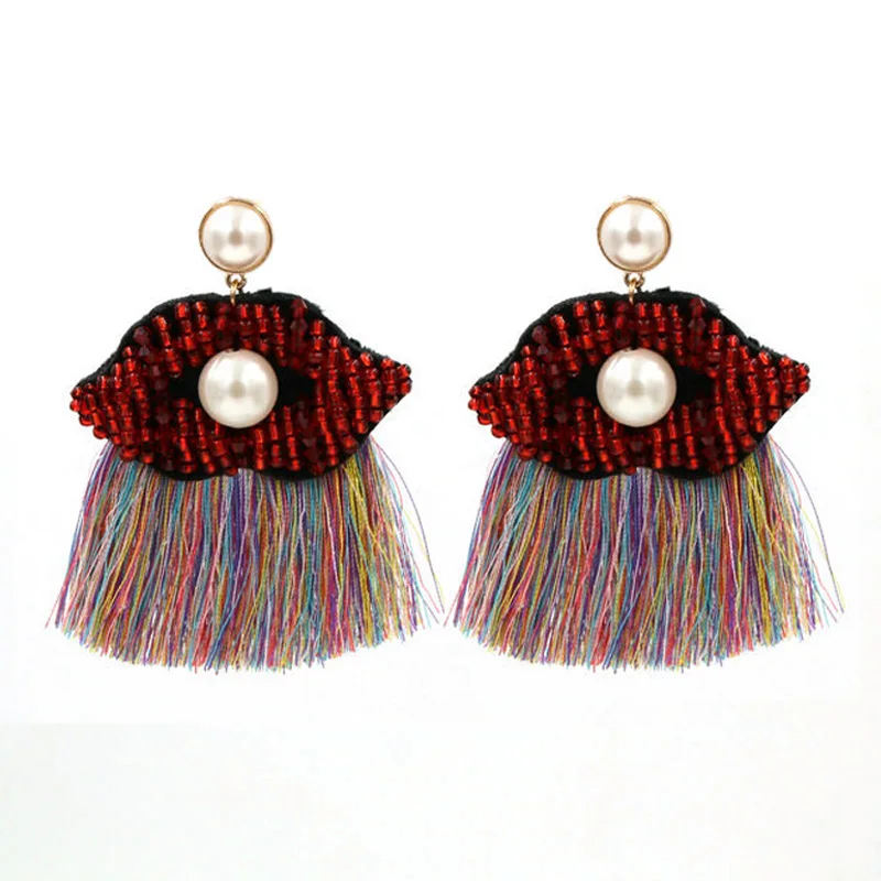 Модные женские серьги в виде рта богемные висячие с кисточками новый дизайн