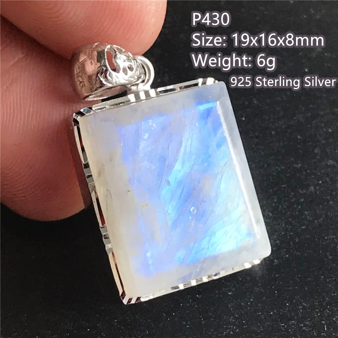 

Natural Moonstone Pendant Sterling Silver For Women Men Gift Crystal Blue Light Stone 19x16x8mm Beads Gemstone Jewelry AAAAA
