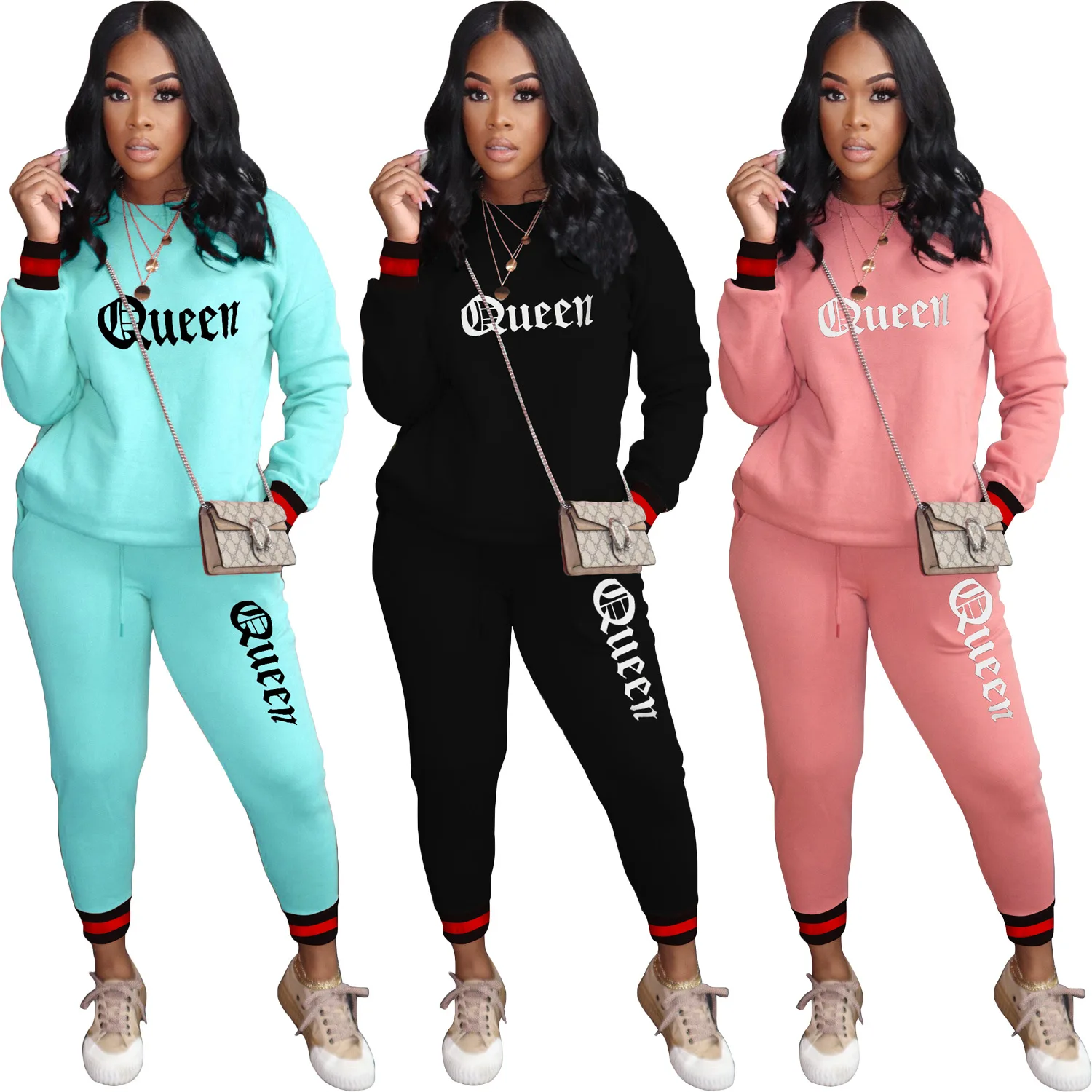 

2021 Women Tracksuit Letter Long Sleeve Casual Suit Harajuku Sport Casual Sweatshirts Pullover and Trousers Outfits Sportswear