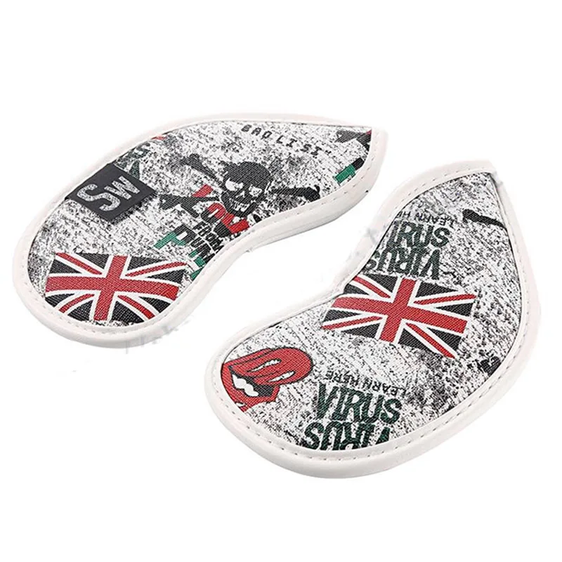 

10pcs Golf Club Iron Head Covers Universal Iron Club Balls Putter Protection Covers PU Skull Heads Print Wedges Covers