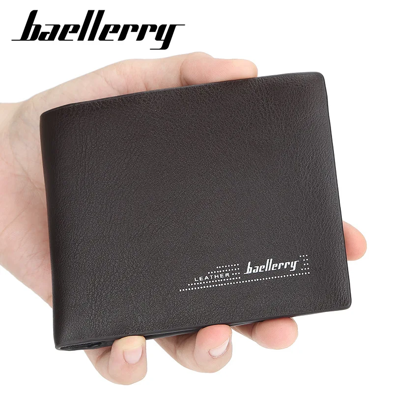 

Baellerry New Men's Short Open Letter Wallet Korean Multi-function Solid Color Classic Wallet Simple Card Bag