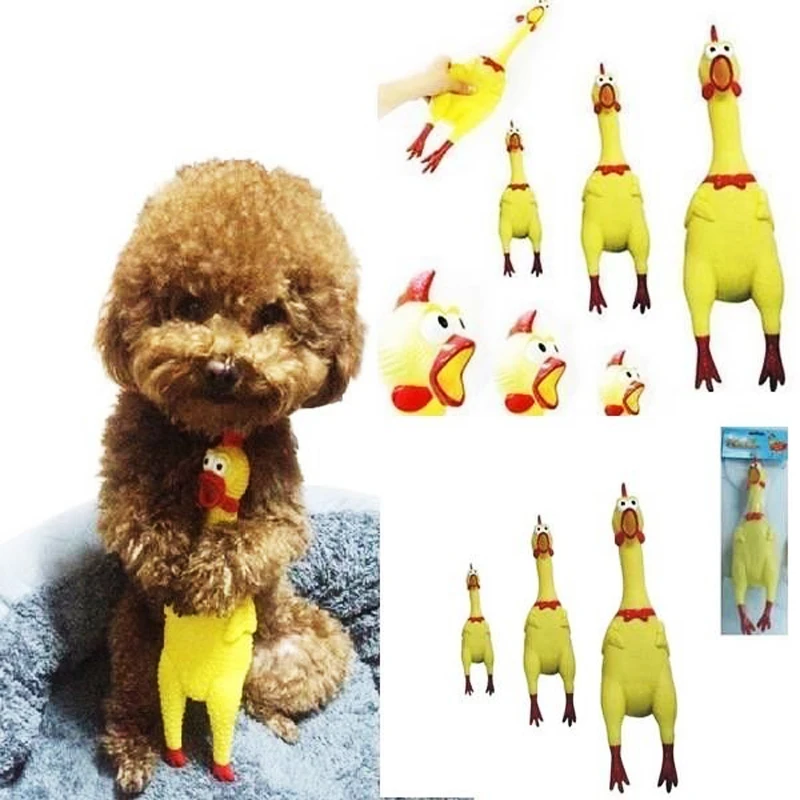 

32cm Funny Yellow Shrilling Chicken Screaming Rubbe Sound Squeeze Pet Dog Toy Squeak Squeaker Chew Doll
