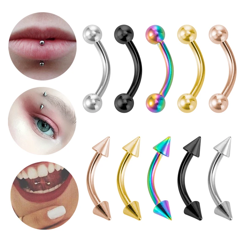 

5pcs Eyebrow Piercing Curved Barbell Banana Lip Ring Tongue Navel Stud Stainless Steel Snug Daith Helix Rook Earring Jewelry 16G