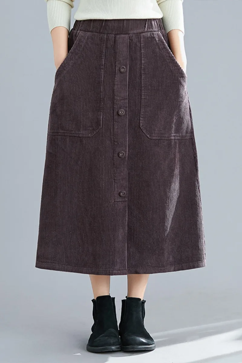 

Women skirts High waist Autumn Winter Pockets Casual Loose Long Skitrs Female Streetwear DM001