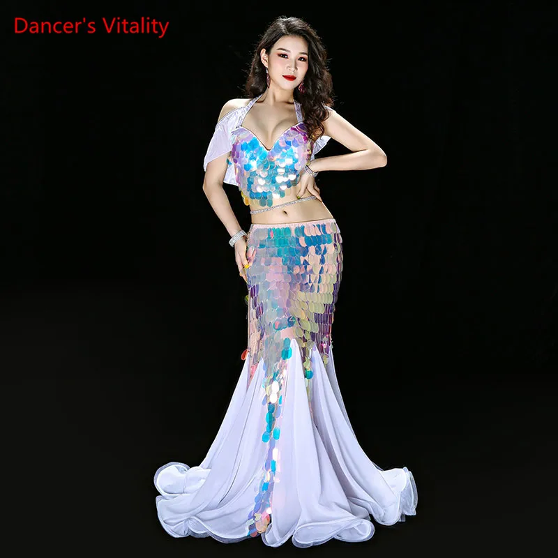 Bellydance Clothes Mermaid Sexy Long Dress Sequin Womens Oriental Belly Dance Costumes for Sale Dancing Outfits Bra+skirt Suit