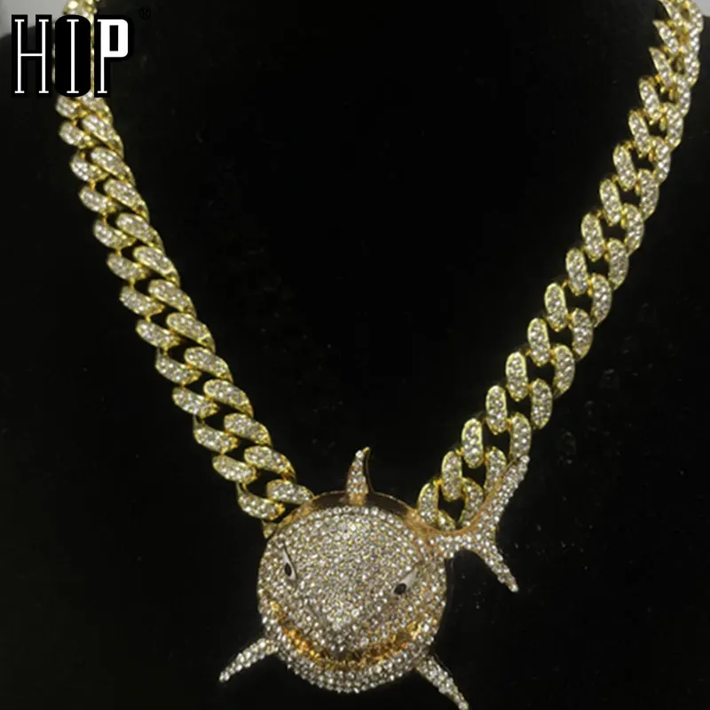 

Hip Hop Iced Out Shark Bling Alloy Gold Silver Color Pendant & Necklace For Men Women Jewelry With Cuban Chains