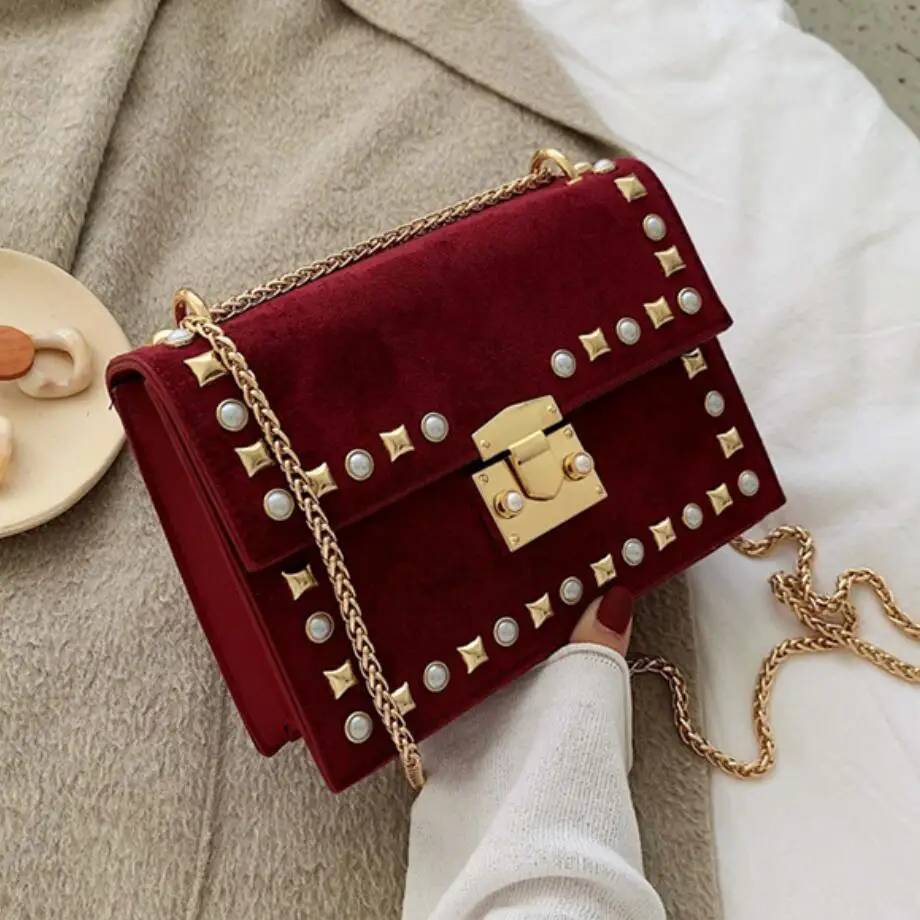 Винтажная модная квадратная сумка с заклепками 2019 Новая высококачественная