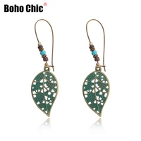 boho chic vintage earring copper hook indian style bohemian fashion leaf hippie ear jewelry new trend