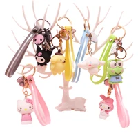 kawaii sanrio keychain anime cartoon kitty kuromi my melody cinnamoroll cute school bag pendant doll car key chain gift for kids