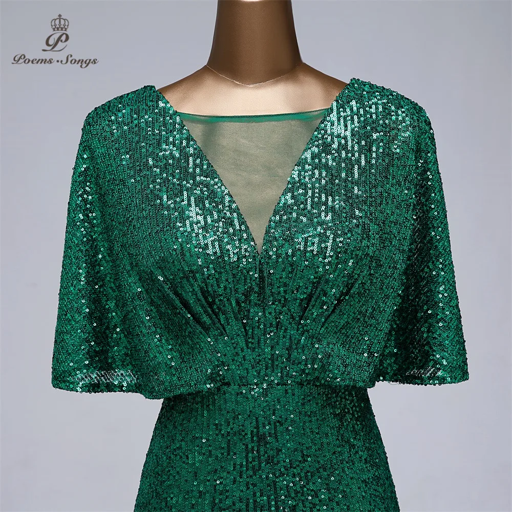 Sexy sequin Evening dress short sleeves vestidos de fiesta green dress evening gowns for women Party dress prom dresses